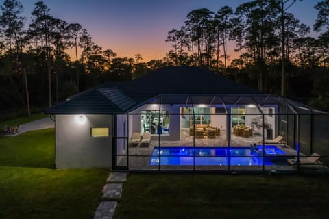 Property building, Night, Pool view, Swimming pool