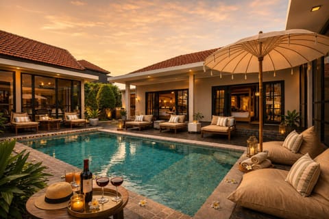 Patio, Seating area, Pool view, Swimming pool