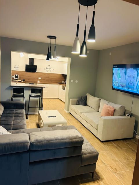 Kitchen or kitchenette, Living room, Seating area, Dining area