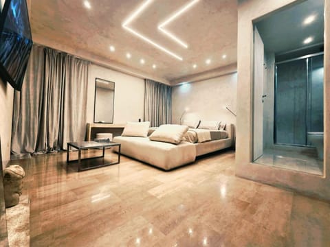 Shower, Bed, Bathroom, TV and multimedia, Photo of the whole room, Seating area, Bedroom