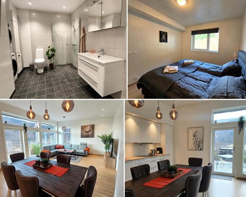 Shower, Toilet, Bed, Bathroom, TV and multimedia, Seating area, Dining area, Bedroom, washing machine, dryer, kitchen