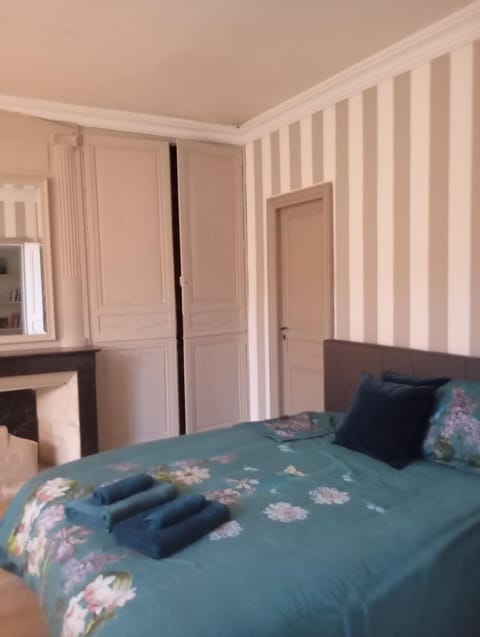 Bed, wardrobe