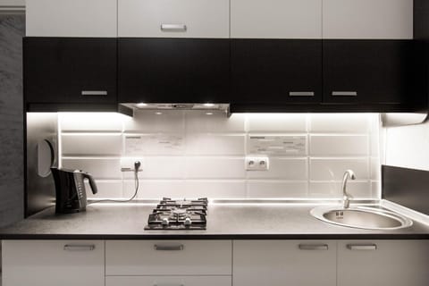 Kitchen or kitchenette, stove