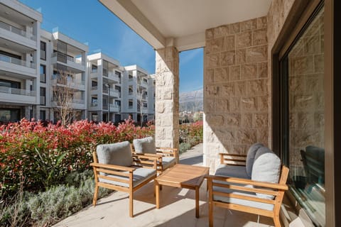 Property building, Patio, Day, View (from property/room), Balcony/Terrace, Living room, Seating area, sunbed