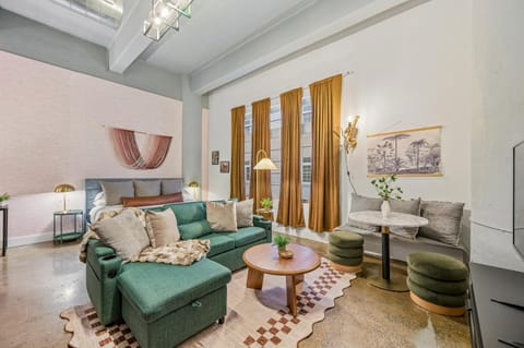 Bed, Living room, Dining area