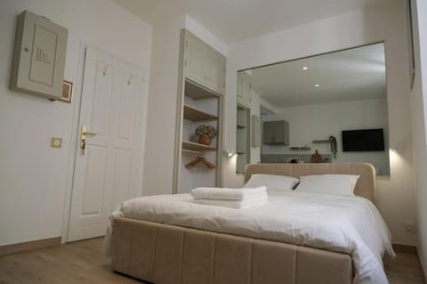 Bed, wardrobe