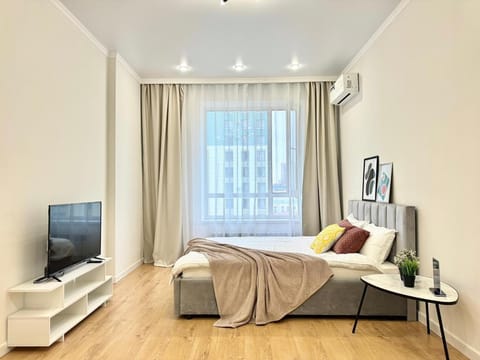 Bed, TV and multimedia, Living room, Photo of the whole room, Seating area, Bedroom, air conditioner