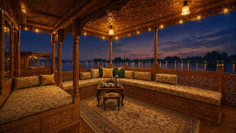Patio, Facade/entrance, Night, Natural landscape, View (from property/room), Balcony/Terrace, Living room, Seating area, Lake view, River view