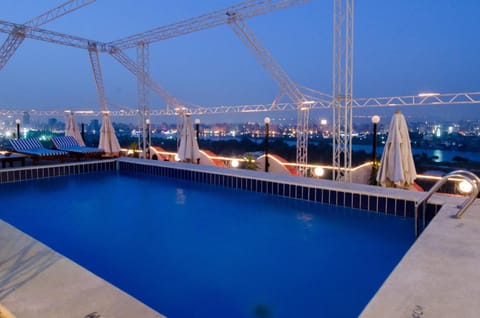 Night, Pool view, Swimming pool