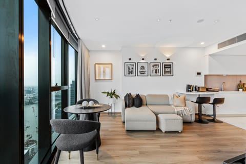 Living room, Seating area, Dining area, City view, River view