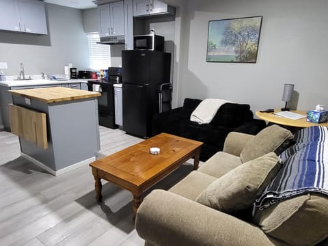 Kitchen or kitchenette, Living room, Seating area, Dining area