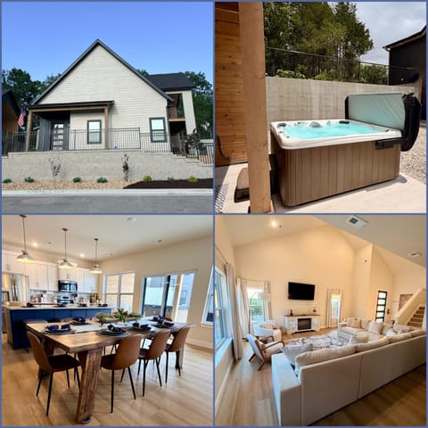 Patio, Facade/entrance, Hot Tub, Kitchen or kitchenette, Living room, Dining area