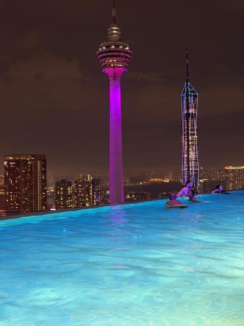 Night, City view, Pool view, Swimming pool