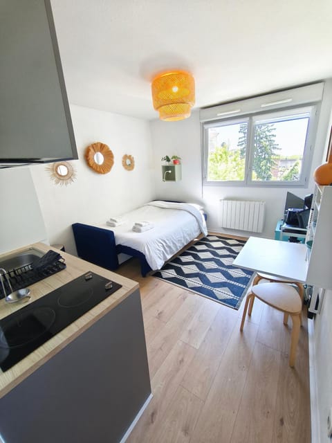 Bed, Kitchen or kitchenette, Photo of the whole room, Bedroom, stove