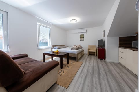 Bed, TV and multimedia, Kitchen or kitchenette, Living room, Seating area, Bedroom
