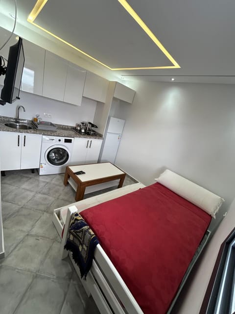 Bed, Kitchen or kitchenette, Photo of the whole room, stove, washing machine