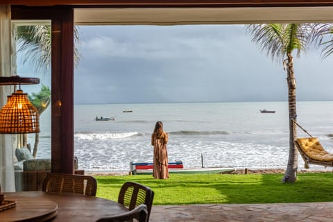 Patio, Living room, Seating area, Beach, Sea view, sunbed