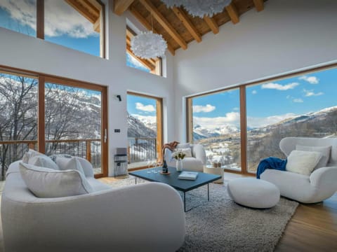Natural landscape, Winter, Living room, Seating area, Mountain view