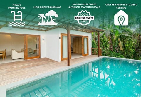 Natural landscape, Text overlay, Pool view, Swimming pool