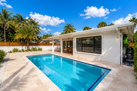 Patio, Garden, Seating area, Swimming pool
