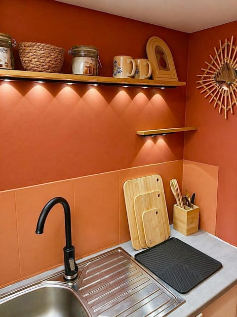 Kitchen or kitchenette, stove