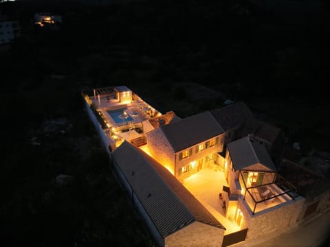 Property building, Night, Bird's eye view, Swimming pool