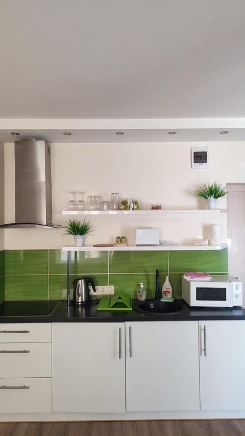 Kitchen or kitchenette, stove
