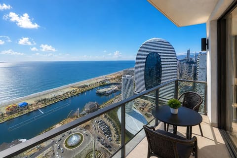Patio, Day, Natural landscape, View (from property/room), Balcony/Terrace, Living room, Seating area, Dining area, Sea view
