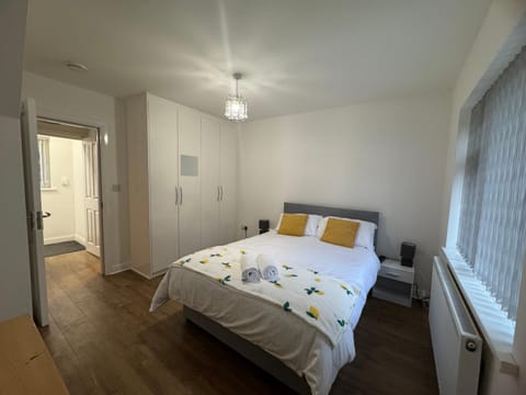 Bed, wardrobe