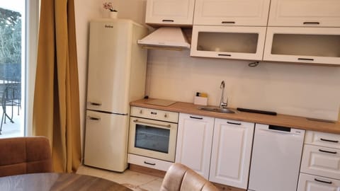Kitchen or kitchenette, dishwasher, oven, stove