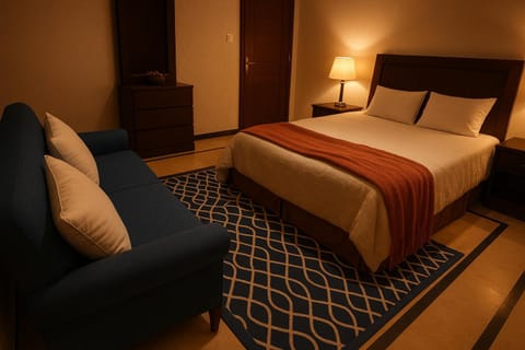 Bed, Living room, Seating area, Bedroom