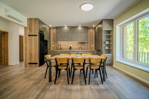 Kitchen or kitchenette, Living room, Seating area, Dining area
