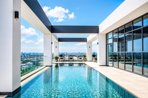 Swimming pool, sunbed