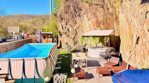 Property building, Living room, Swimming pool