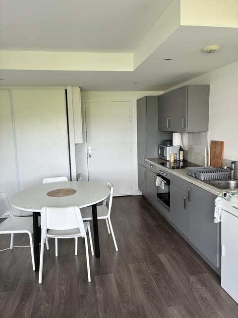 Kitchen or kitchenette, Dining area, microwave, oven, stove, toaster