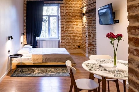 Bed, TV and multimedia, Living room, Photo of the whole room, Seating area, Dining area, Bedroom