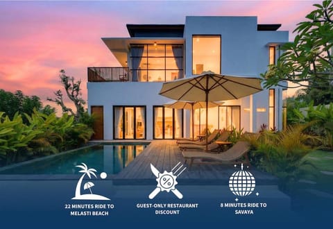 Property building, Garden, Text overlay, Pool view, Swimming pool