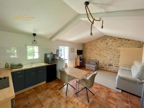 Kitchen or kitchenette, Living room, Seating area, Dining area