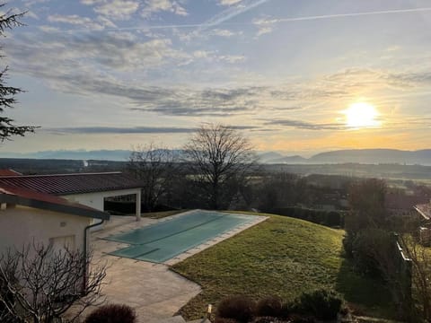 Property building, Natural landscape, Mountain view, Pool view, Sunset