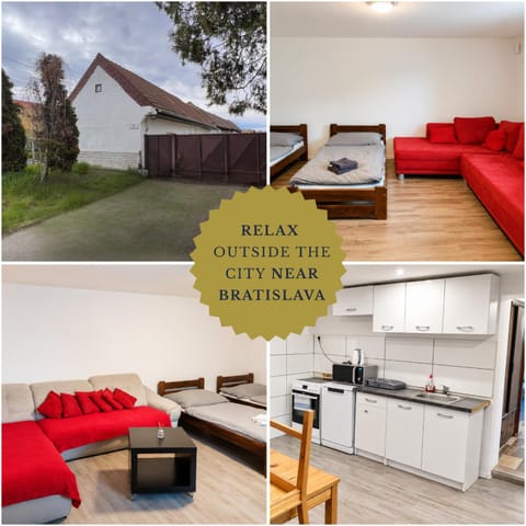 Property building, Facade/entrance, Bed, Kitchen or kitchenette, Living room, Photo of the whole room, Seating area, Quiet street view, Parking