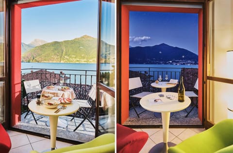 Summer, View (from property/room), Balcony/Terrace, Seating area, Food, Lake view, Lake view, Mountain view, Dinner, Sunset