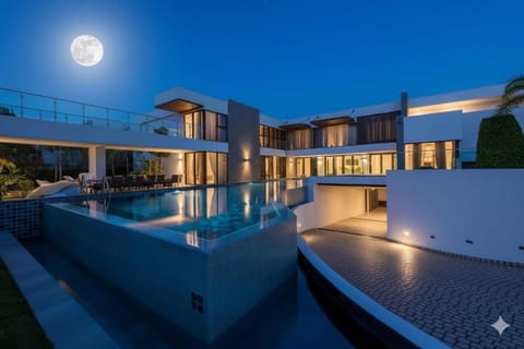 Property building, Night, Pool view, Swimming pool