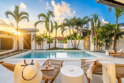 Patio, Natural landscape, Pool view, Swimming pool, Sunset, sunbed