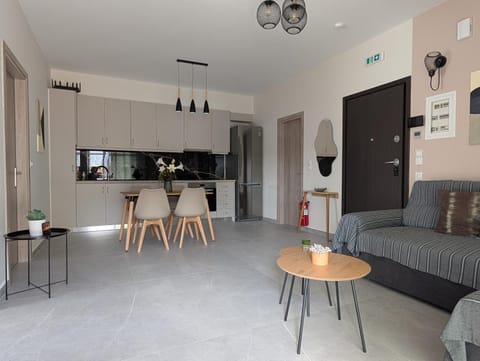 Kitchen or kitchenette, Living room, Seating area, Dining area