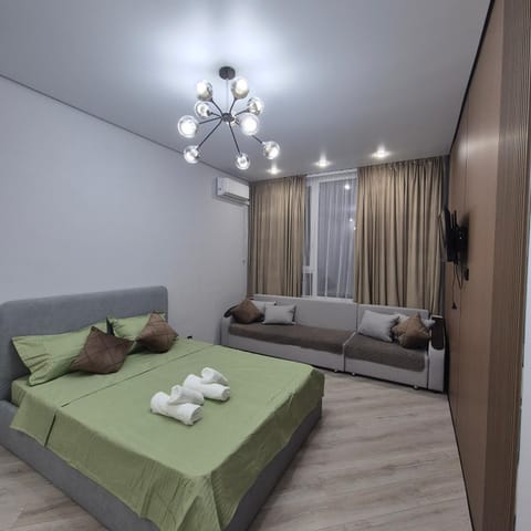 Bed, Living room, Seating area
