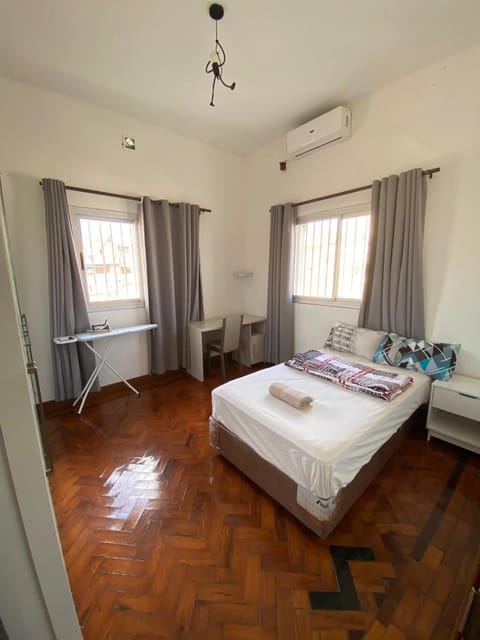 Bed, Photo of the whole room, Bedroom, towels, air conditioner