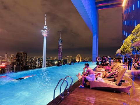 Night, People, View (from property/room), City view, Swimming pool, Swimming pool