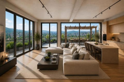 View (from property/room), Seating area, City view, Mountain view