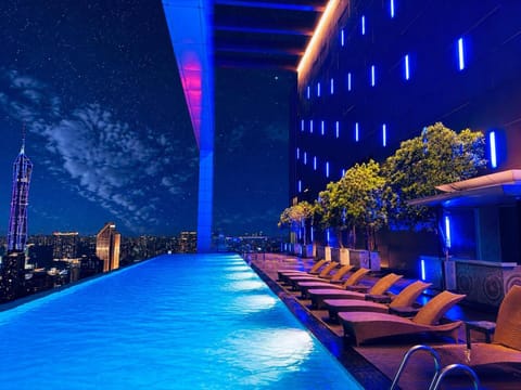 Night, Natural landscape, Seating area, Pool view, Swimming pool, sunbed