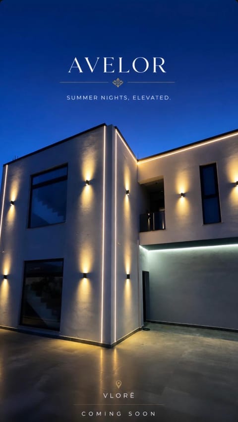 Property building, Night, Text overlay